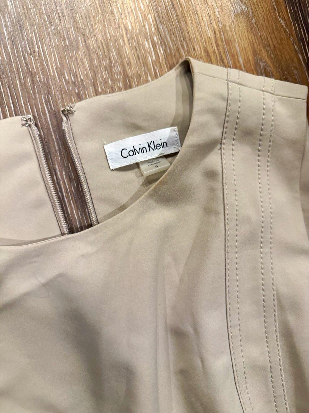 Calvin Klein Women’s Beige Solid Sheath Knee-Length Sleeveless Dress Size 8